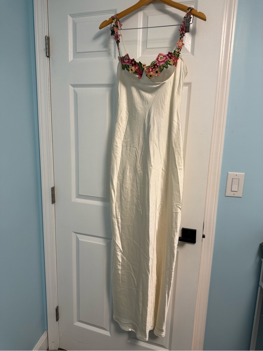 Showpo Cream Maxi Slip Dress with Floral Embroidered Straps